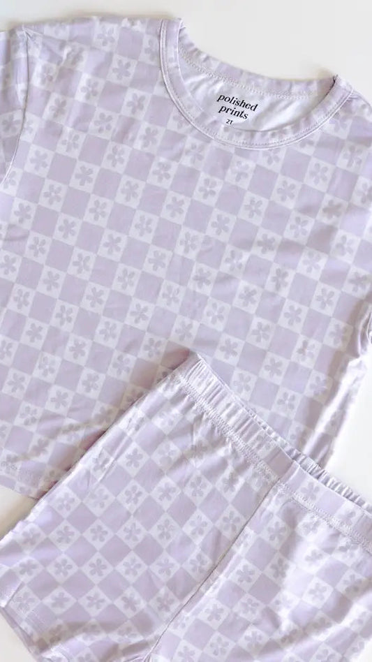 Flower Checkered Short Set