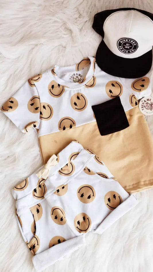 Tan Happy Faces 2 Piece Sets