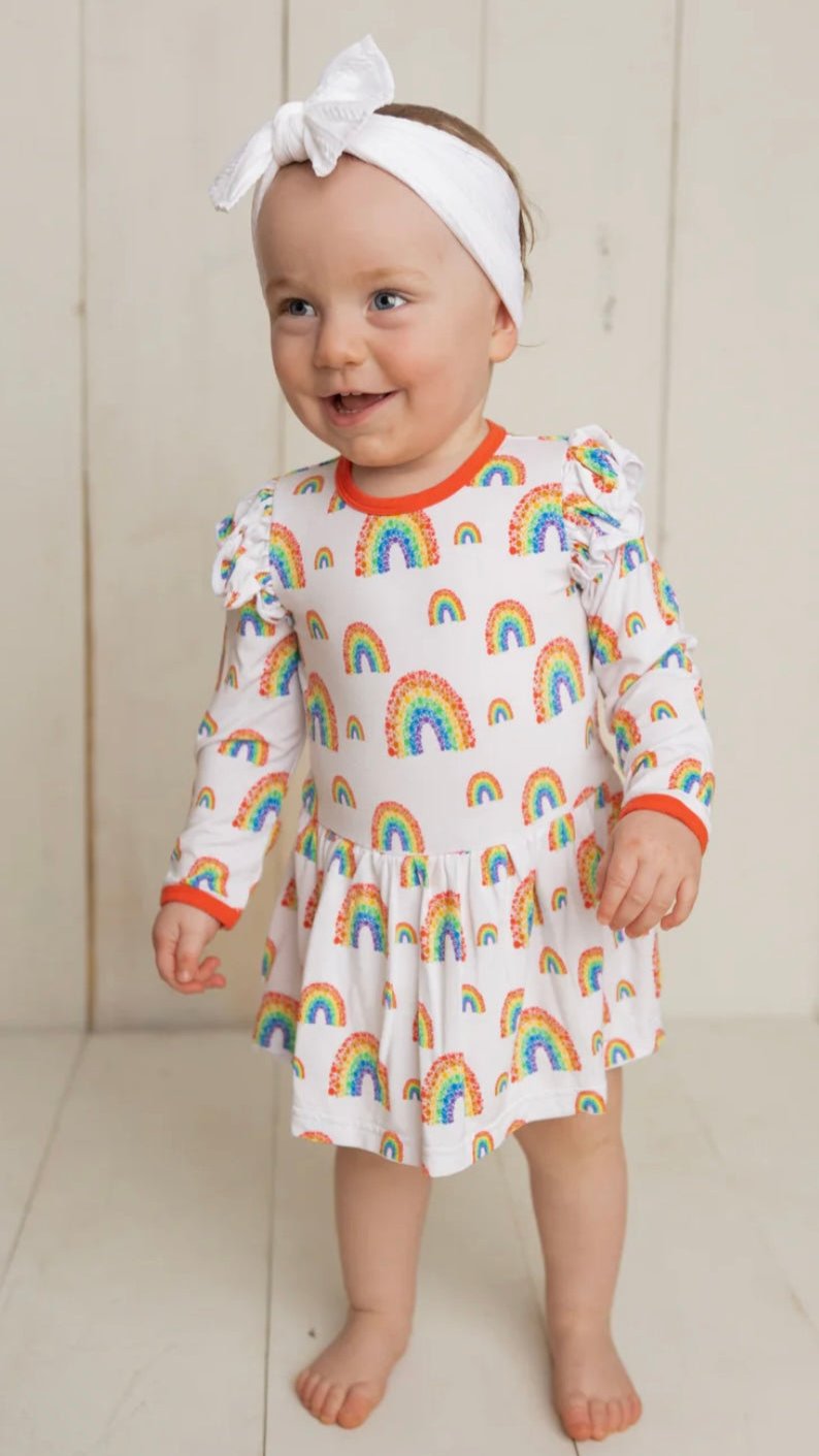 Rosie Rainbow Flutter Sleeve Bodysuit Dress